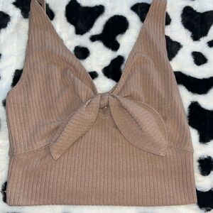 Abercrombie & Fitch Brown Ribbed Tie Front Tank Top